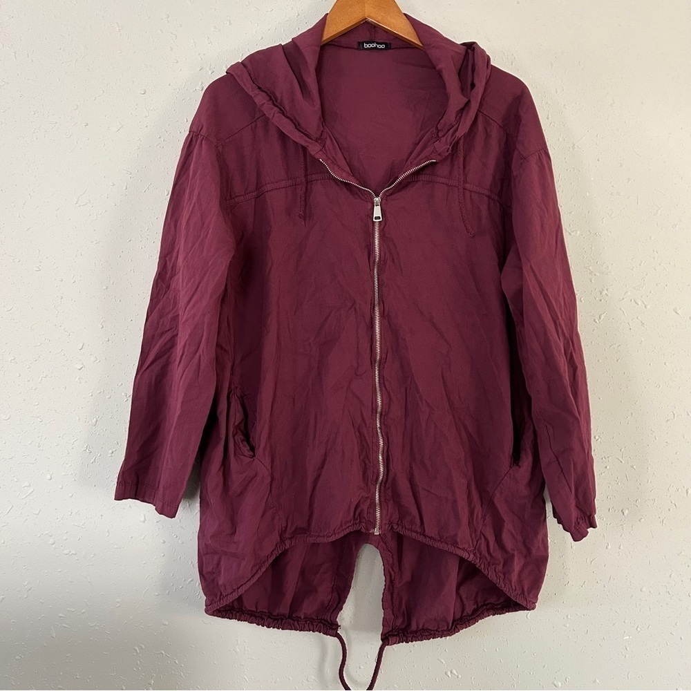 🦋 Boohoo Lightweight Hooded Jacket Maroon Casual Medium Large Spring
